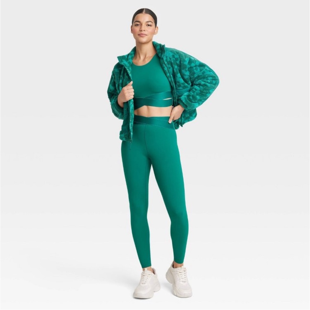NWT! 2 Pc High Rise Wrap Waistband Leggings & Longline Bra Set JoyLab Green XL